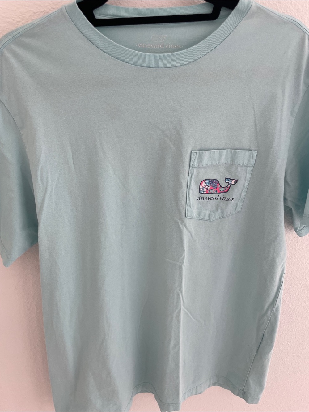 Vineyard Vines Light Blue Pocket Tee with Floral Whale
